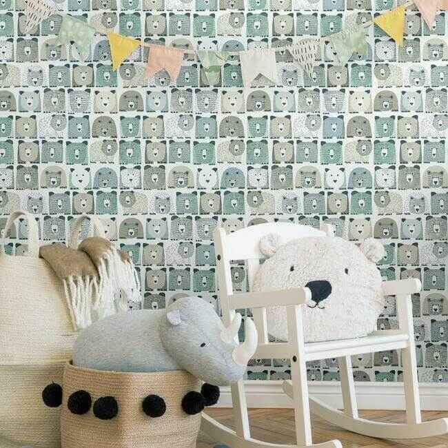 Dwellstudio Bears Sidewall Premium Peel Stick Wallpaper Blue - York Wallcoverings - PSW1185RL - York Wallcoverings Wallpaper