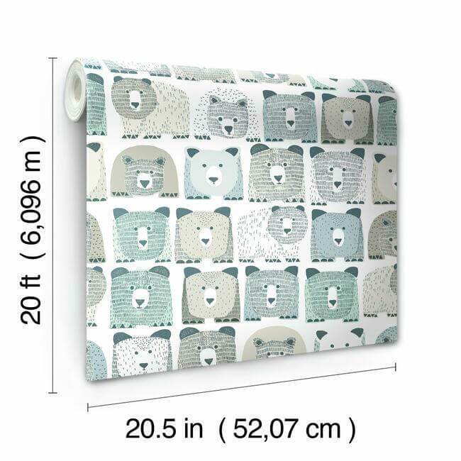 dwellstudio-bears-sidewall-premium-peel-stick-wallpaper-blue-york-wallcoverings-psw1185rl - York Wallcoverings Wallpaper