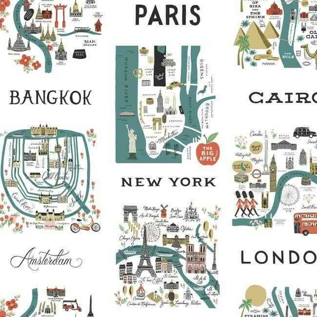City Maps Blue & Red Peel & Stick Wallpaper - York Wallcoverings - PSW1196RL - York Wallcoverings Wallpaper