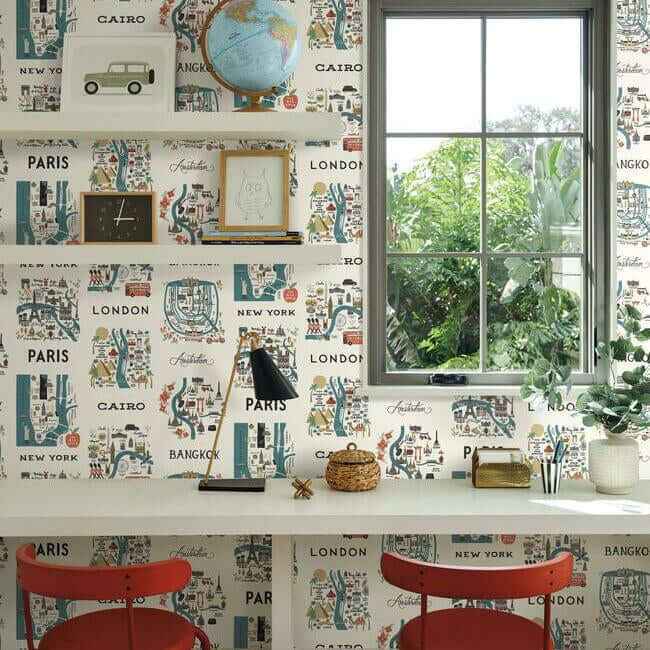 City Maps Blue & Red Peel & Stick Wallpaper - York Wallcoverings - PSW1196RL - York Wallcoverings Wallpaper