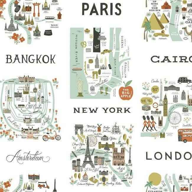 City Maps Mint Peel & Stick Wallpaper - York Wallcoverings - PSW1195RL - York Wallcoverings Wallpaper