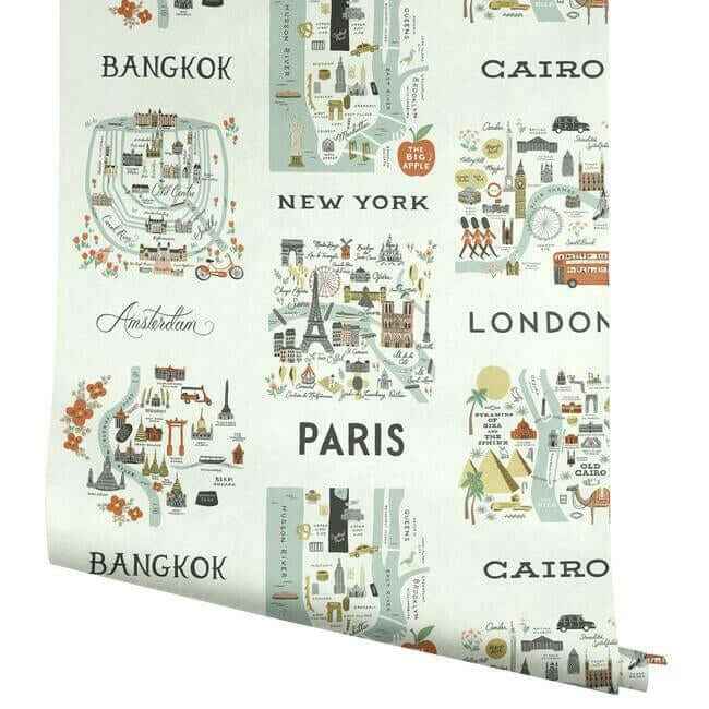 City Maps Mint Peel & Stick Wallpaper - York Wallcoverings - PSW1195RL - York Wallcoverings Wallpaper