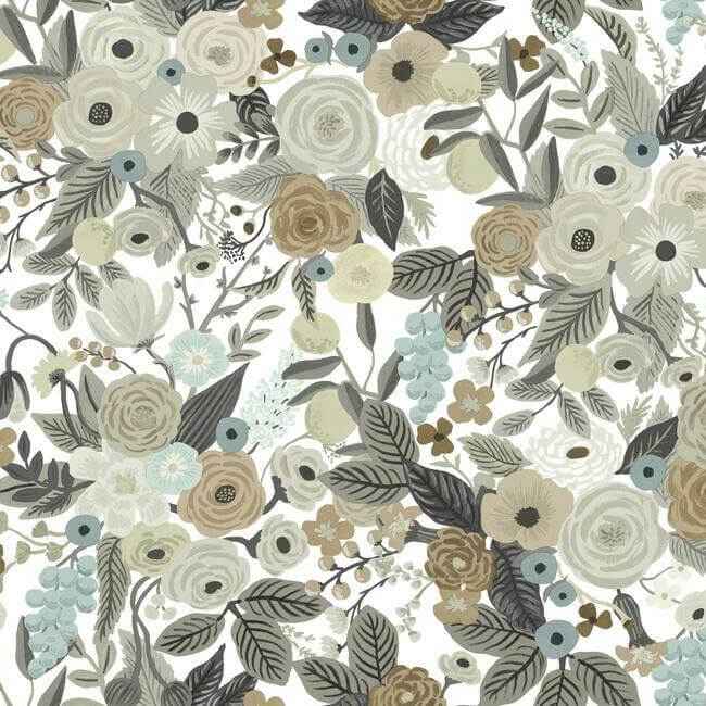 Garden Party Off White & Brown Peel & Stick Wallpaper - York Wallcoverings - PSW1202RL