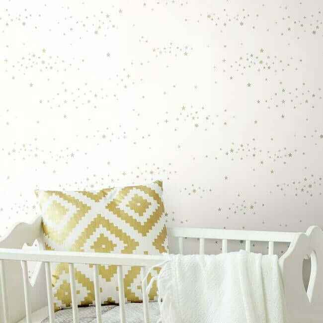 Starlight Star Bright Premium Peel Stick Wallpaper Silvergoldglint - York Wallcoverings - PSW1204RL - York Wallcoverings Wallpaper