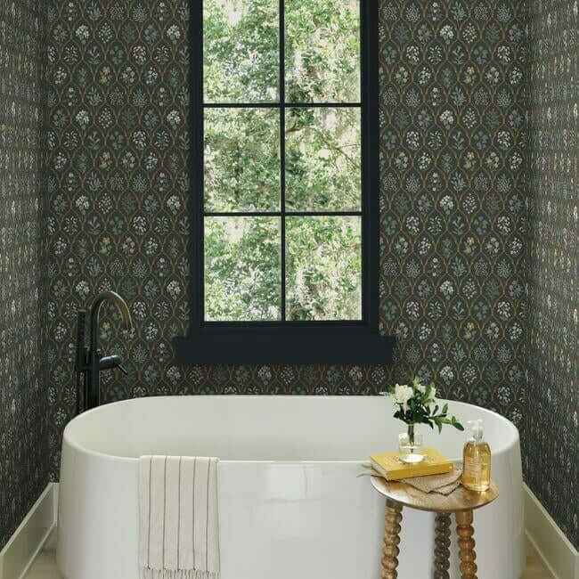 Hawthorne Black & Cream Wallpaper - York Wallcoverings - RI5133 - York Wallcoverings Wallpaper