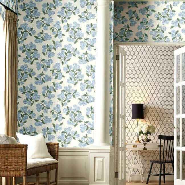 Hydrangea Blue & White Wallpaper - York Wallcoverings - RI5143 - York Wallcoverings Wallpaper
