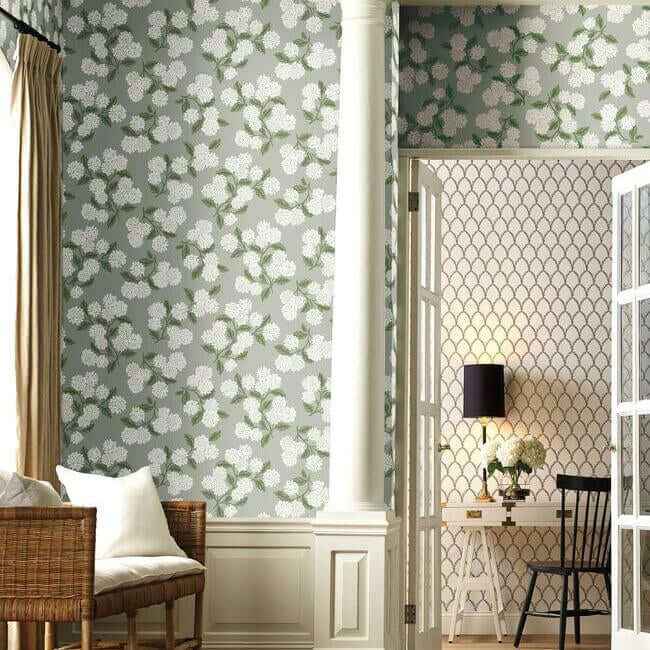 Hydrangea Grey Wallpaper - York Wallcoverings - RI5144 - York Wallcoverings Wallpaper