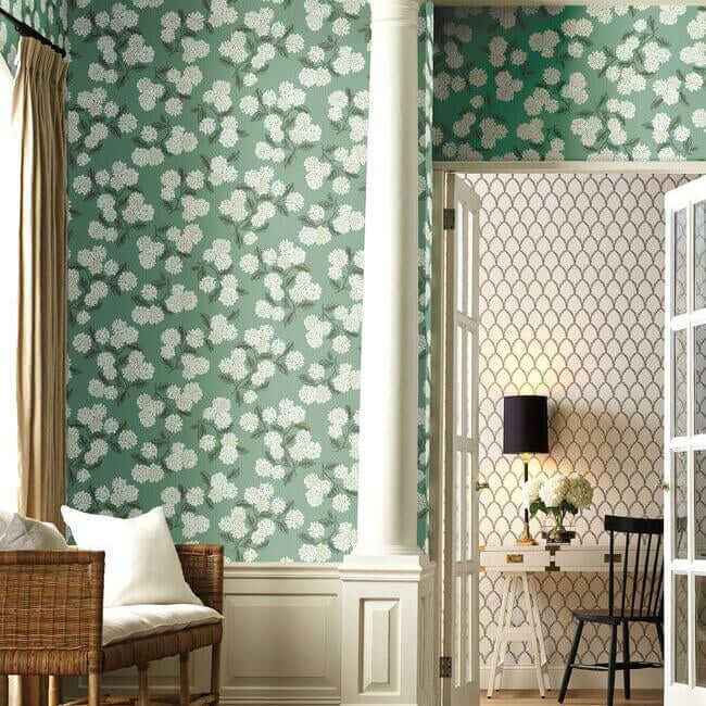 Hydrangea Jade Wallpaper - York Wallcoverings - RI5145 - York Wallcoverings Wallpaper