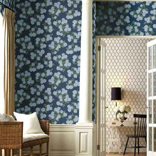 Hydrangea Navy Wallpaper - York Wallcoverings - RI5142 - York Wallcoverings Wallpaper