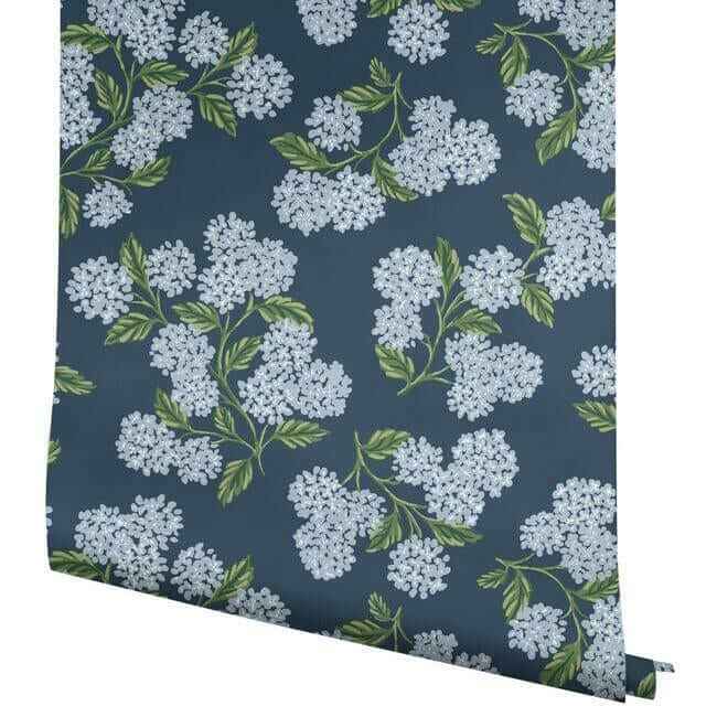 Hydrangea Navy Wallpaper - York Wallcoverings - RI5142 - York Wallcoverings Wallpaper