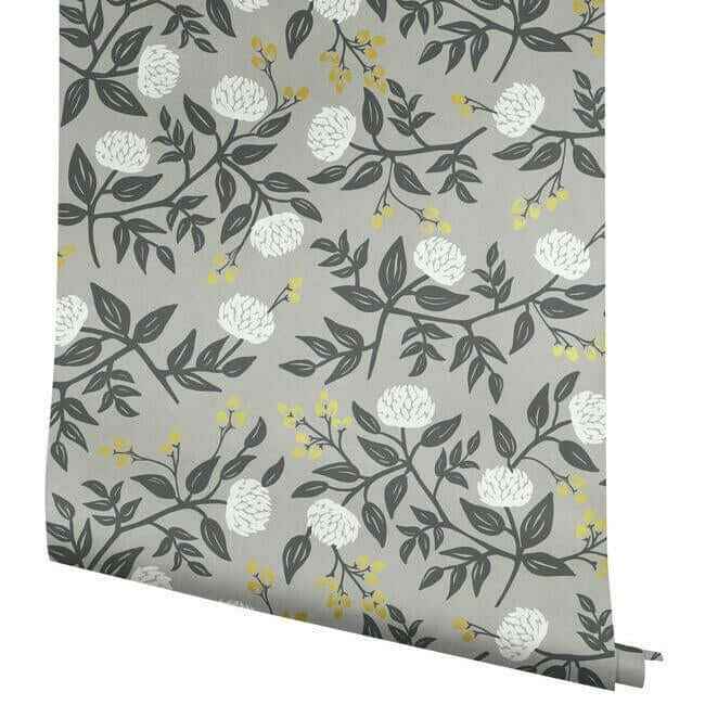 Peonies Grey Wallpaper - York Wallcoverings - RI5152 - York Wallcoverings Wallpaper