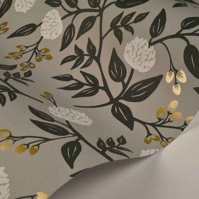 Peonies Grey Wallpaper - York Wallcoverings - RI5152 - York Wallcoverings Wallpaper