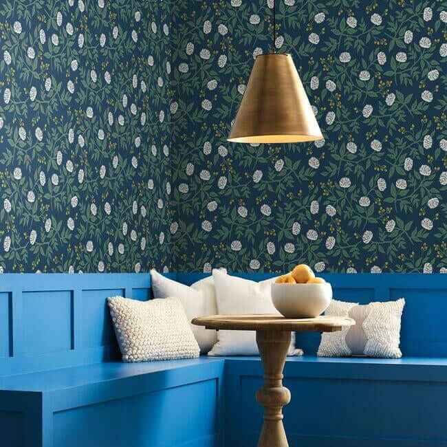 Peonies Navy Wallpaper - York Wallcoverings - RI5149 - York Wallcoverings Wallpaper