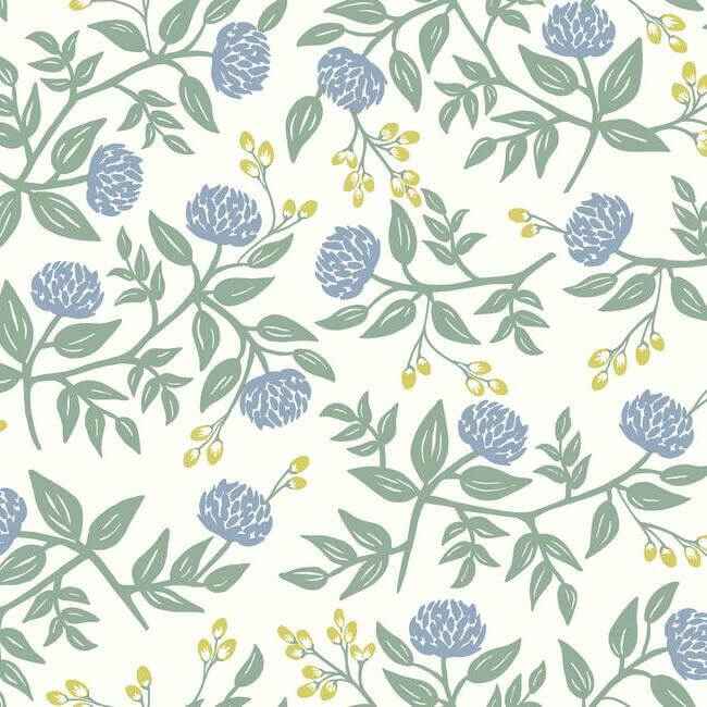 Peonies Periwinkle & Sage Wallpaper - York Wallcoverings - RI5148 - York Wallcoverings Wallpaper