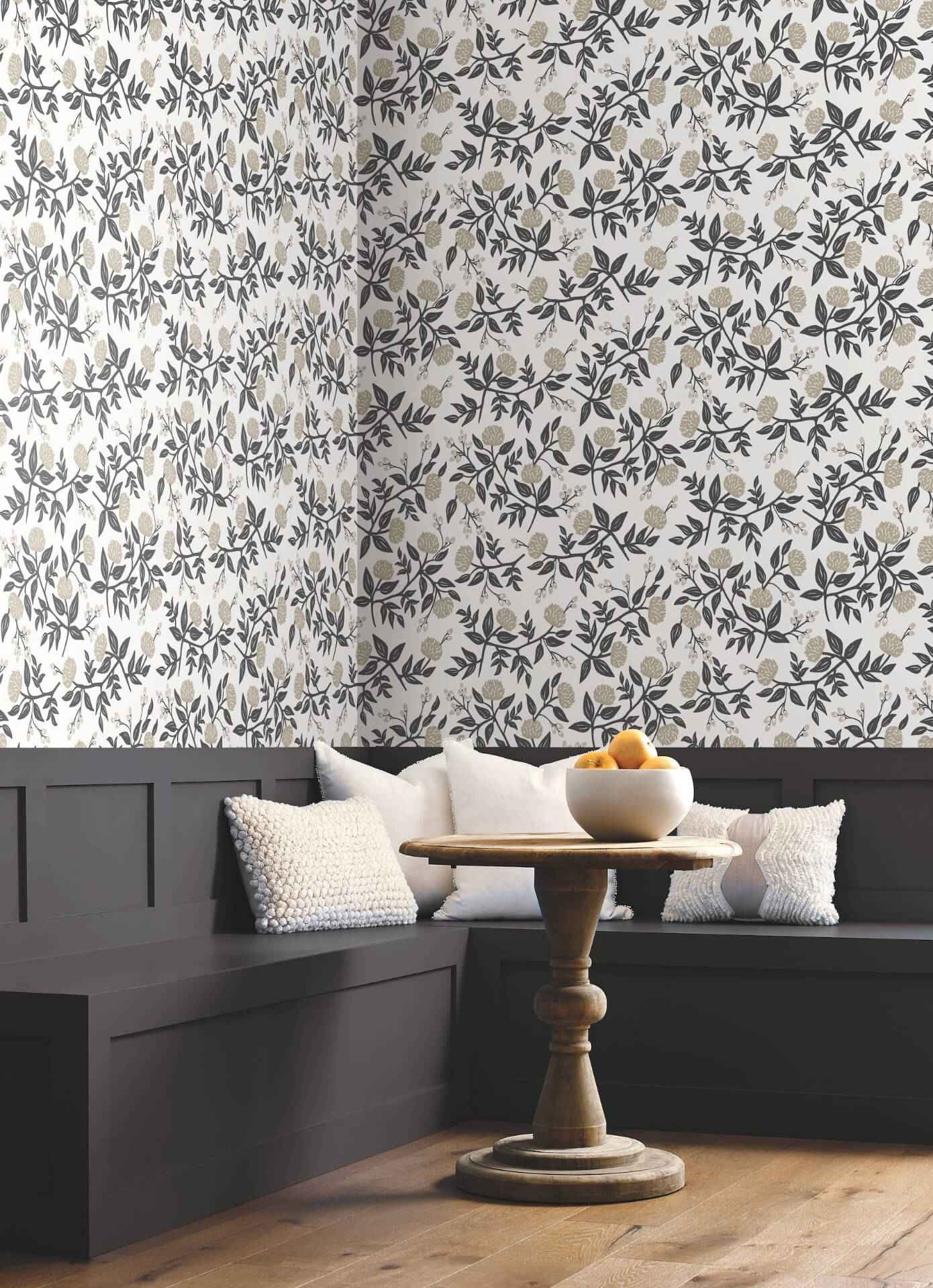 Peonies White & Black Wallpaper - York Wallcoverings - RI5150 - York Wallcoverings Wallpaper