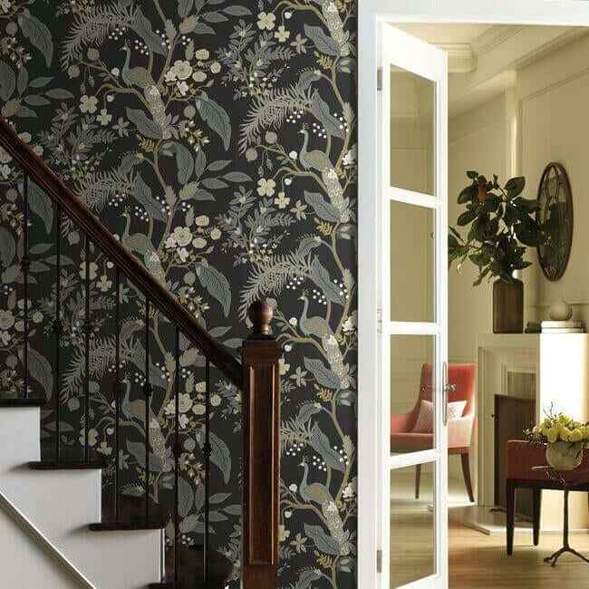 Peacock Black Wallpaper - York Wallcoverings - RI5170 - York Wallcoverings Wallpaper
