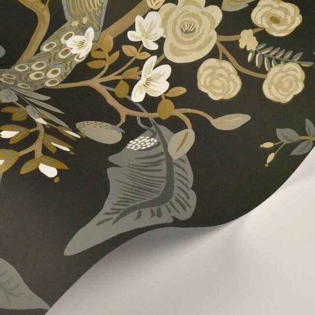 Peacock Black Wallpaper - York Wallcoverings - RI5170 - York Wallcoverings Wallpaper