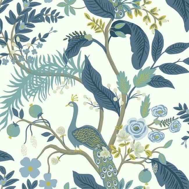 Peacock Blue & White Wallpaper - York Wallcoverings - RI5173