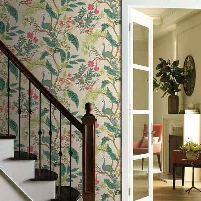 Peacock Light Pink Wallpaper - York Wallcoverings - RI5169 - York Wallcoverings Wallpaper