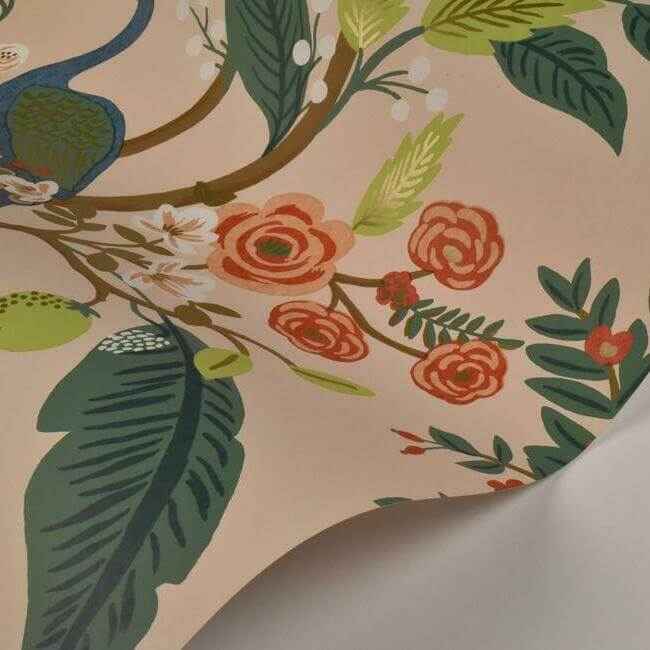 Peacock Light Pink Wallpaper - York Wallcoverings - RI5169 - York Wallcoverings Wallpaper