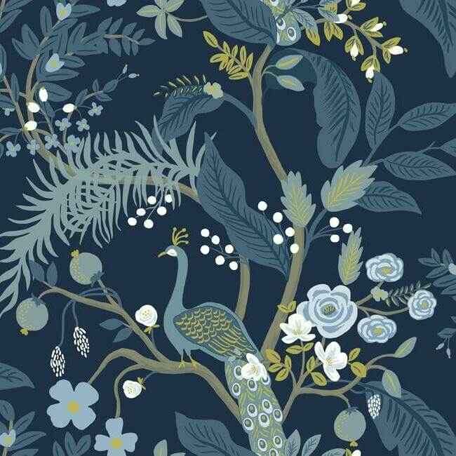Peacock Navy Wallpaper - York Wallcoverings - RI5172 - York Wallcoverings Wallpaper