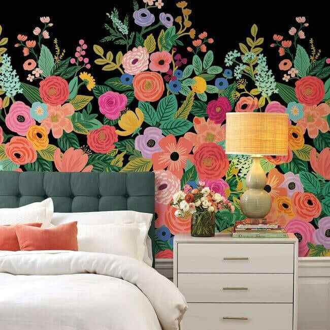 Garden Party Black Wall Mural - York Wallcoverings - RI5192M - York Wallcoverings Wallpaper