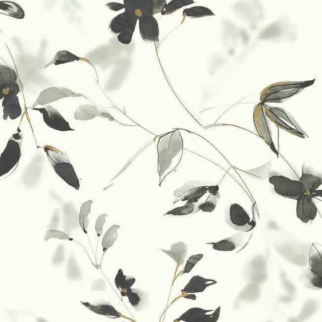 Linden Flower Black Wallpaper - York Wallcoverings - SO2442