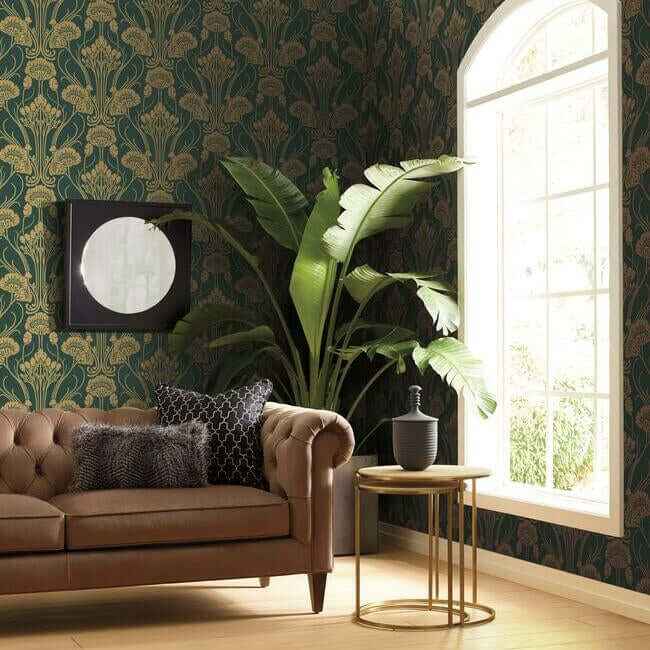 Nouveae Damask Green Wallpaper - York Wallcoverings - CA1566 - York Wallcoverings Wallpaper