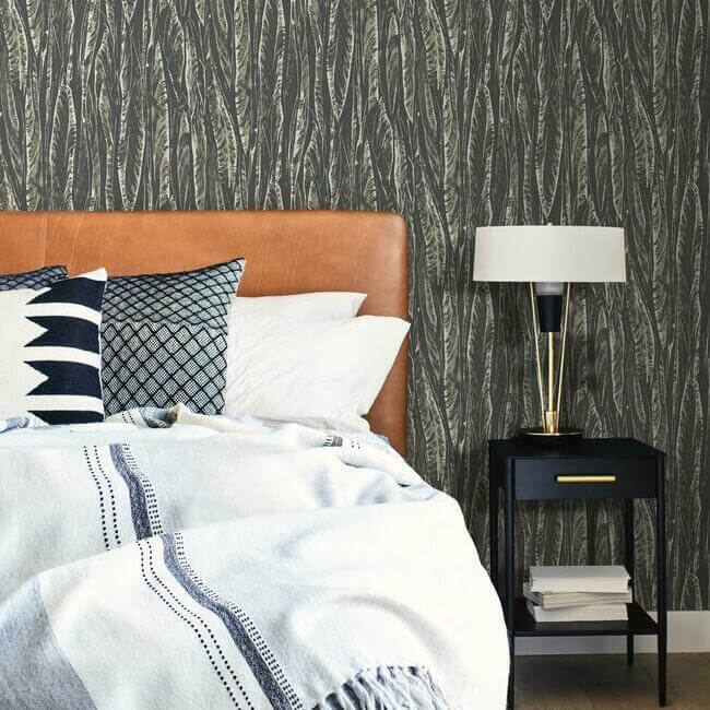 native-leaves-black-wallpaper-york-wallcoverings-og0580 - York Wallcoverings Wallpaper