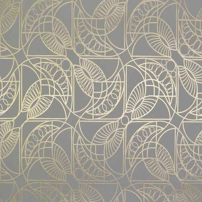 Cartouche Grey & Gold Wallpaper - York Wallcoverings - NW3525