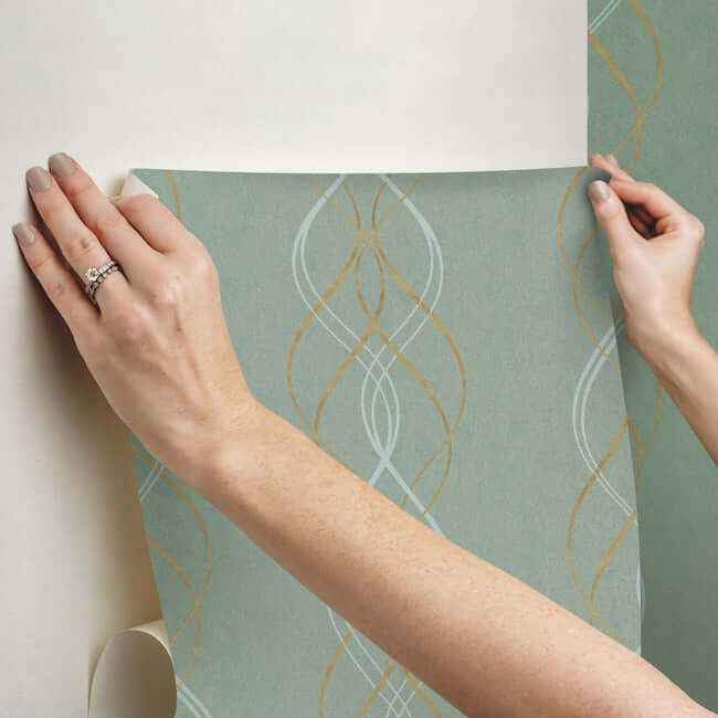 Aurora Blue & Gold Wallpaper - York Wallcoverings - NW3551 - York Wallcoverings Wallpaper