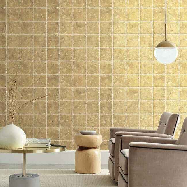 Metal Leaf Squares Gold Wallpaper - York Wallcoverings - KT2102 - York Wallcoverings Wallpaper
