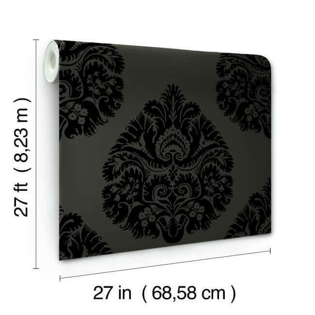 teardrop-damask-black-wallpaper-york-wallcoverings-kt2144 - York Wallcoverings Wallpaper