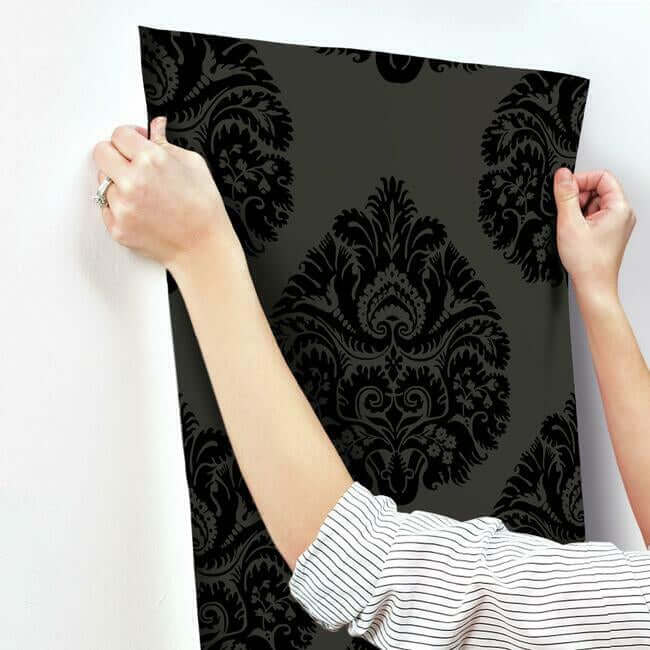 teardrop-damask-black-wallpaper-york-wallcoverings-kt2144 - York Wallcoverings Wallpaper