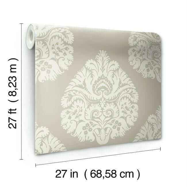 Teardrop Damask Beige Wallpaper - York Wallcoverings - KT2142 - York Wallcoverings Wallpaper