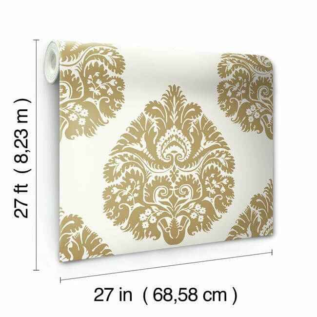 Teardrop Damask Gold Wallpaper - York Wallcoverings - KT2141 - York Wallcoverings Wallpaper