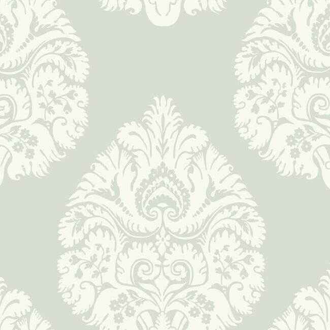 Teardrop Damask Light Grey Wallpaper - York Wallcoverings - KT2145 - York Wallcoverings Wallpaper