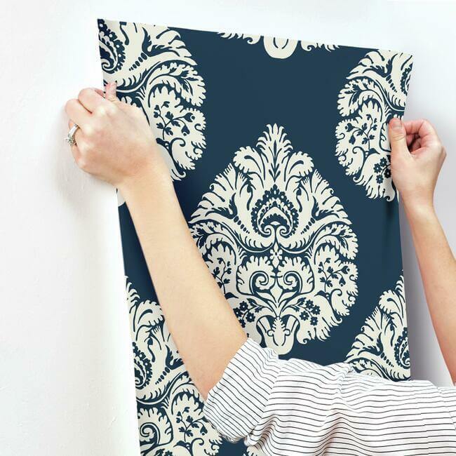 teardrop-damask-navy-wallpaper-york-wallcoverings-kt2143 - York Wallcoverings Wallpaper