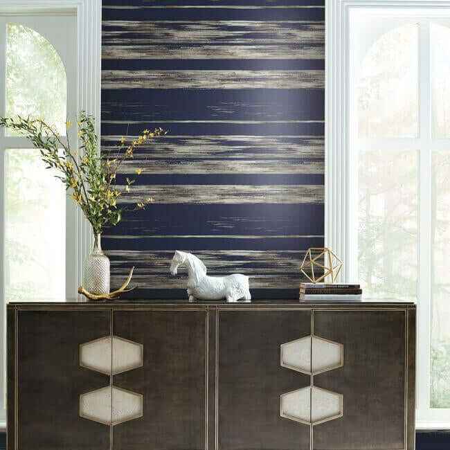 Horizontal Dry Brush Navy Wallpaper - York Wallcoverings - KT2154