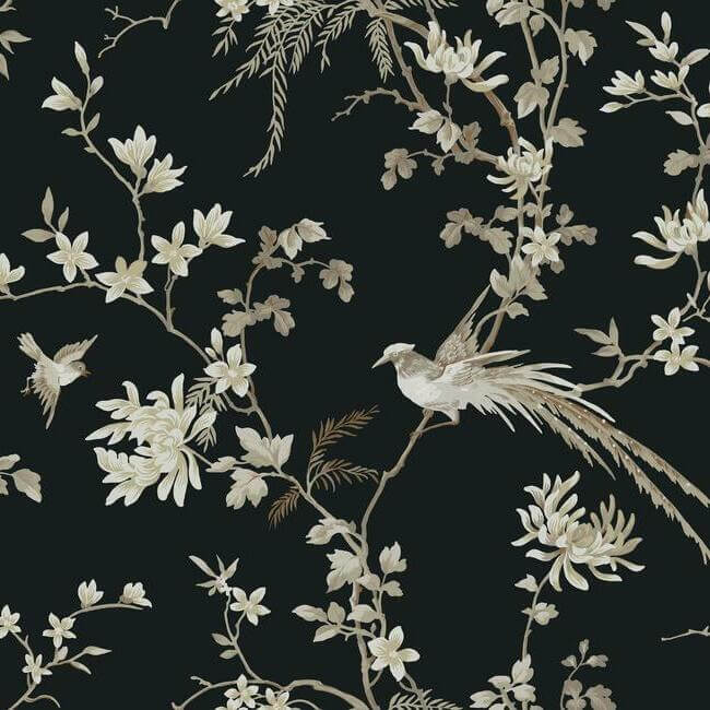 bird-blossom-chinoserie-black-wallpaper-york-wallcoverings-kt2173 - York Wallcoverings Wallpaper