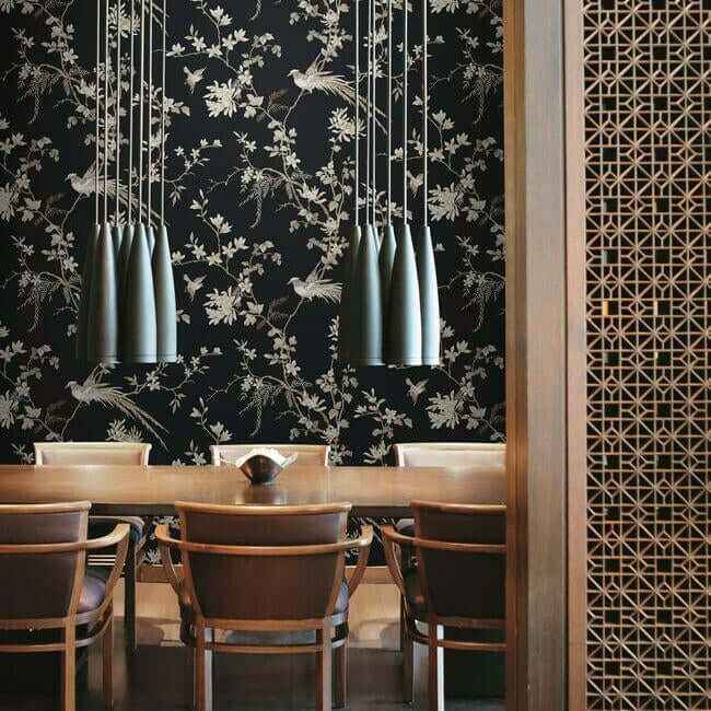 Bird & Blossom Chinoserie Black Wallpaper - York Wallcoverings - KT2173 - York Wallcoverings Wallpaper