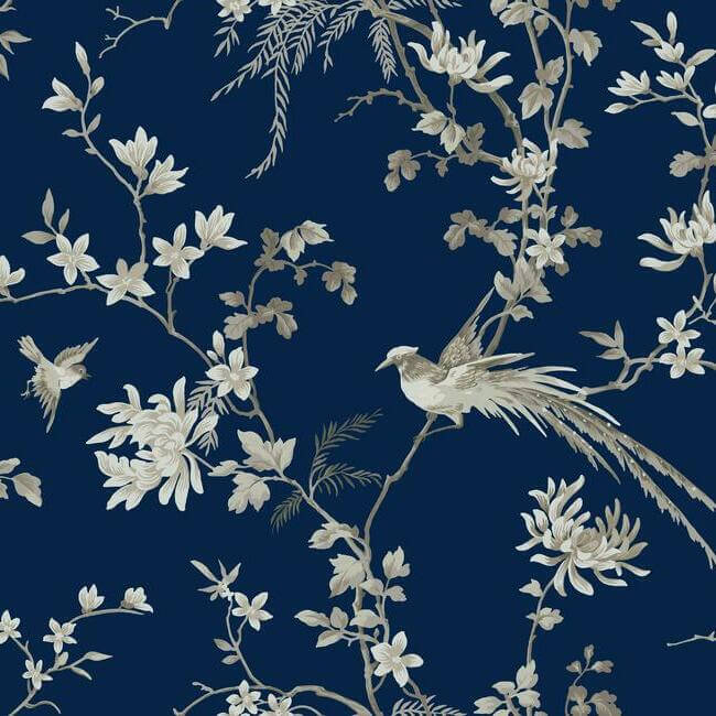 bird-blossom-chinoserie-blue-wallpaper-york-wallcoverings-kt2171 - York Wallcoverings Wallpaper