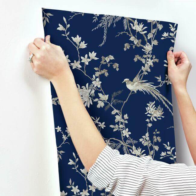bird-blossom-chinoserie-blue-wallpaper-york-wallcoverings-kt2171 - York Wallcoverings Wallpaper