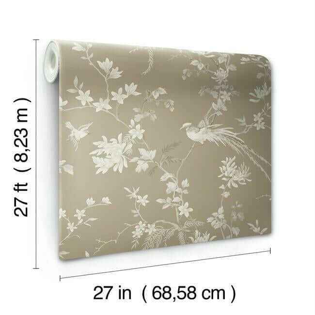 Bird & Blossom Chinoserie Brown Wallpaper - York Wallcoverings - KT2172 - York Wallcoverings Wallpaper
