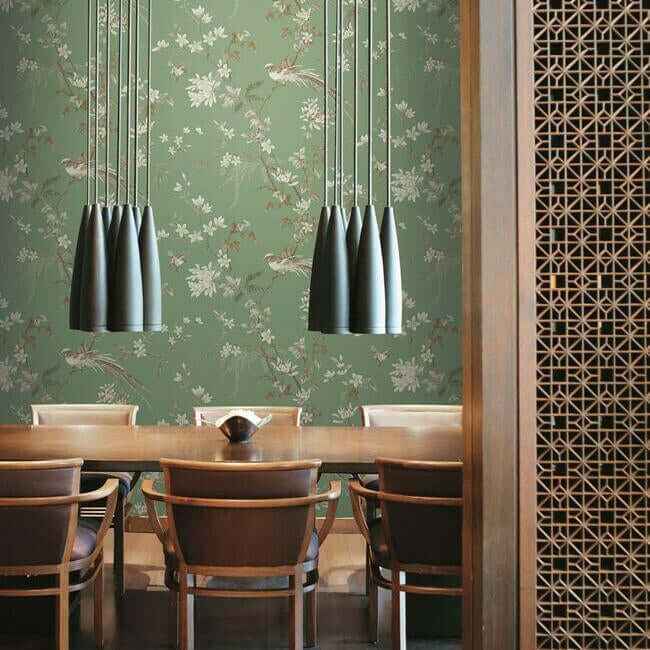 Bird & Blossom Chinoserie Green Wallpaper - York Wallcoverings - KT2175 - York Wallcoverings Wallpaper