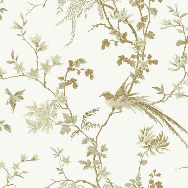 bird-blossom-chinoserie-white-gold-wallpaper-york-wallcoverings-kt2174 - York Wallcoverings Wallpaper