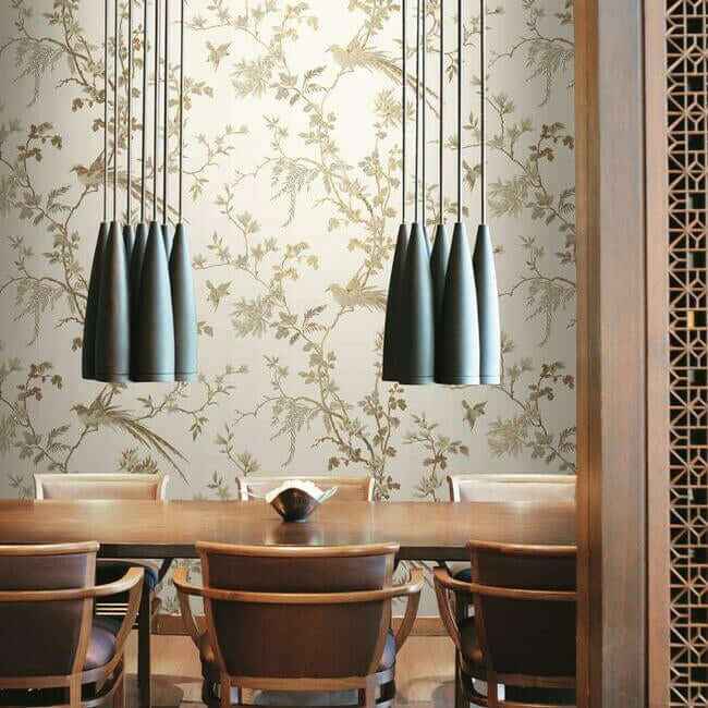 Bird & Blossom Chinoserie White & Gold Wallpaper - York Wallcoverings - KT2174 - York Wallcoverings Wallpaper