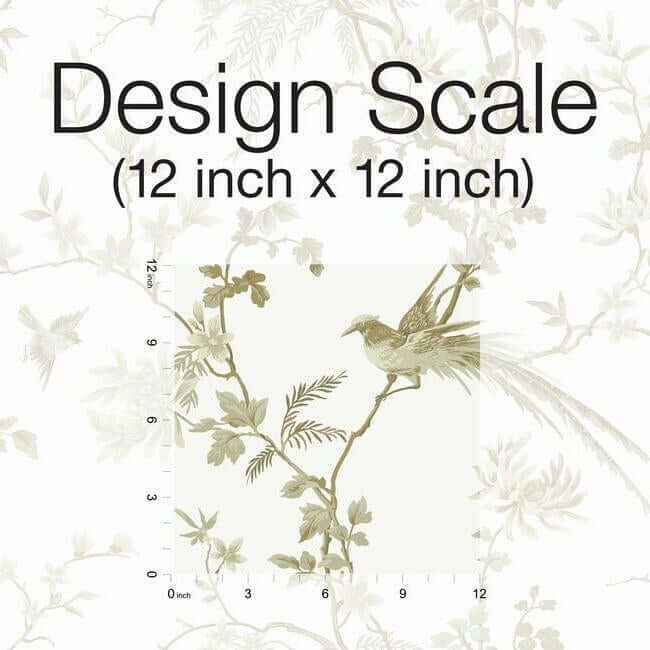 Bird & Blossom Chinoserie White & Gold Wallpaper - York Wallcoverings - KT2174 - York Wallcoverings Wallpaper