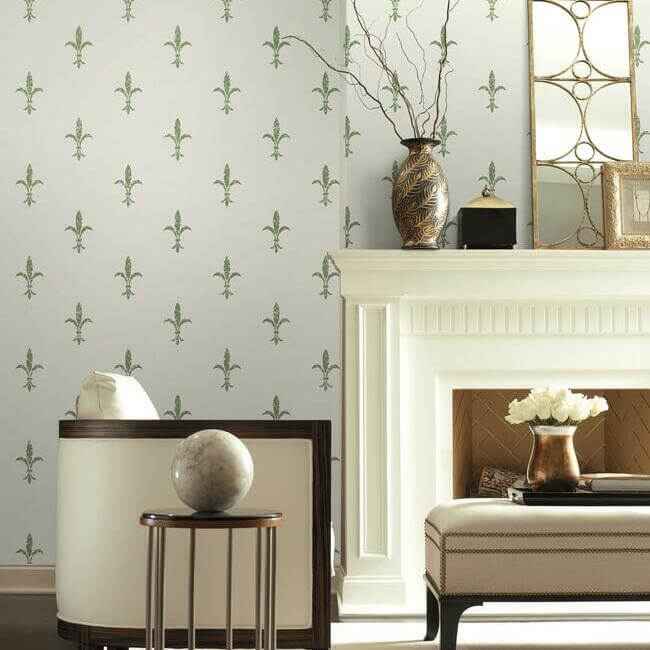 Fleur De Lis White & Green Wallpaper - York Wallcoverings - KT2194 - York Wallcoverings Wallpaper