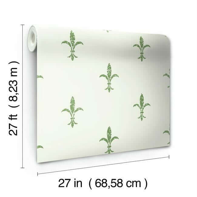 fleur-de-lis-white-green-wallpaper-york-wallcoverings-kt2194 - York Wallcoverings Wallpaper